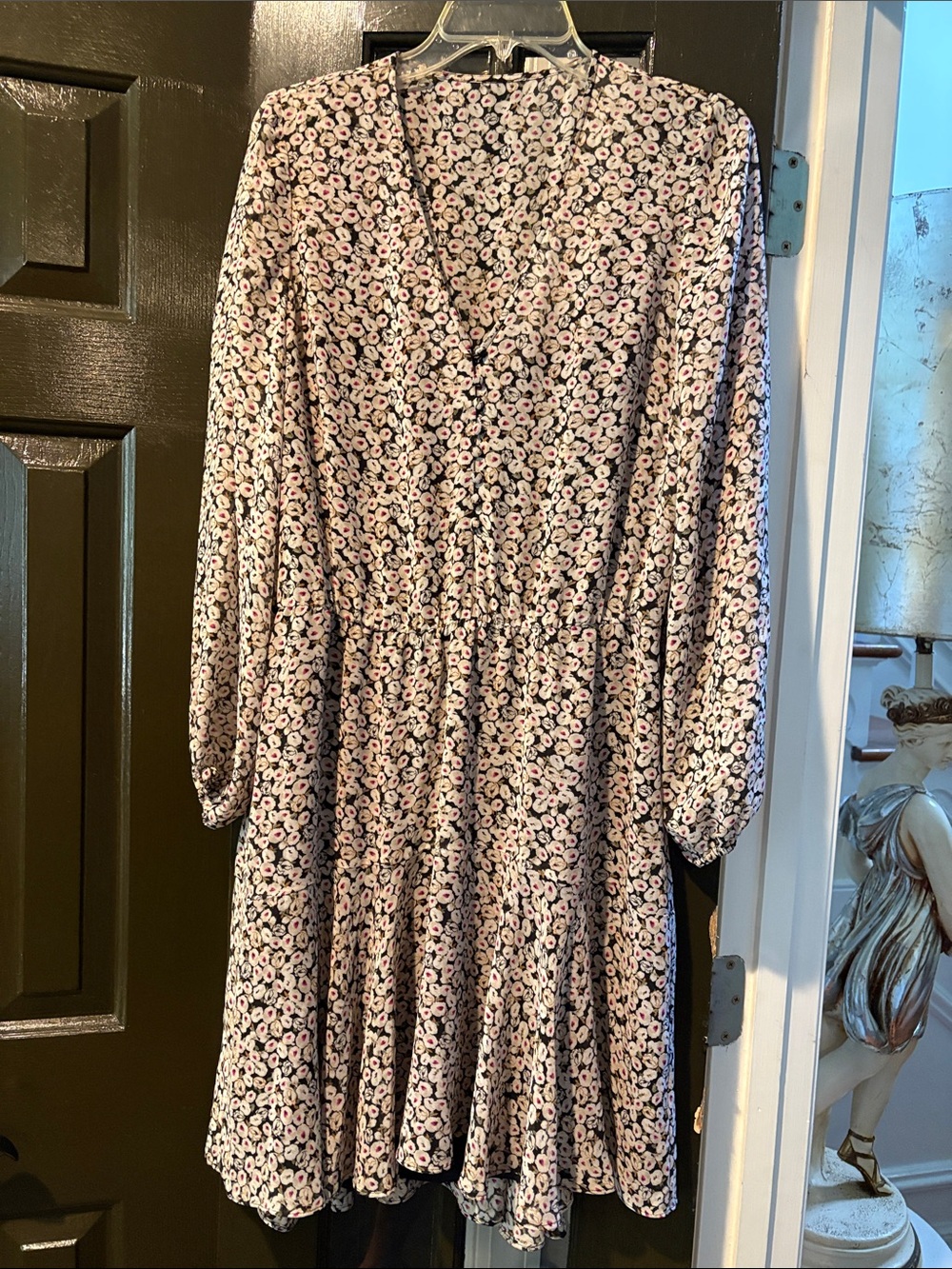 White House Black Market Black Dress with Pink Floral Print